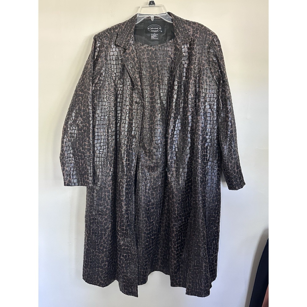 [BROKEN ZIP] VTG Plus Size Matching Set: Croc Trench Coat & Sleeveless Dress 2XL
